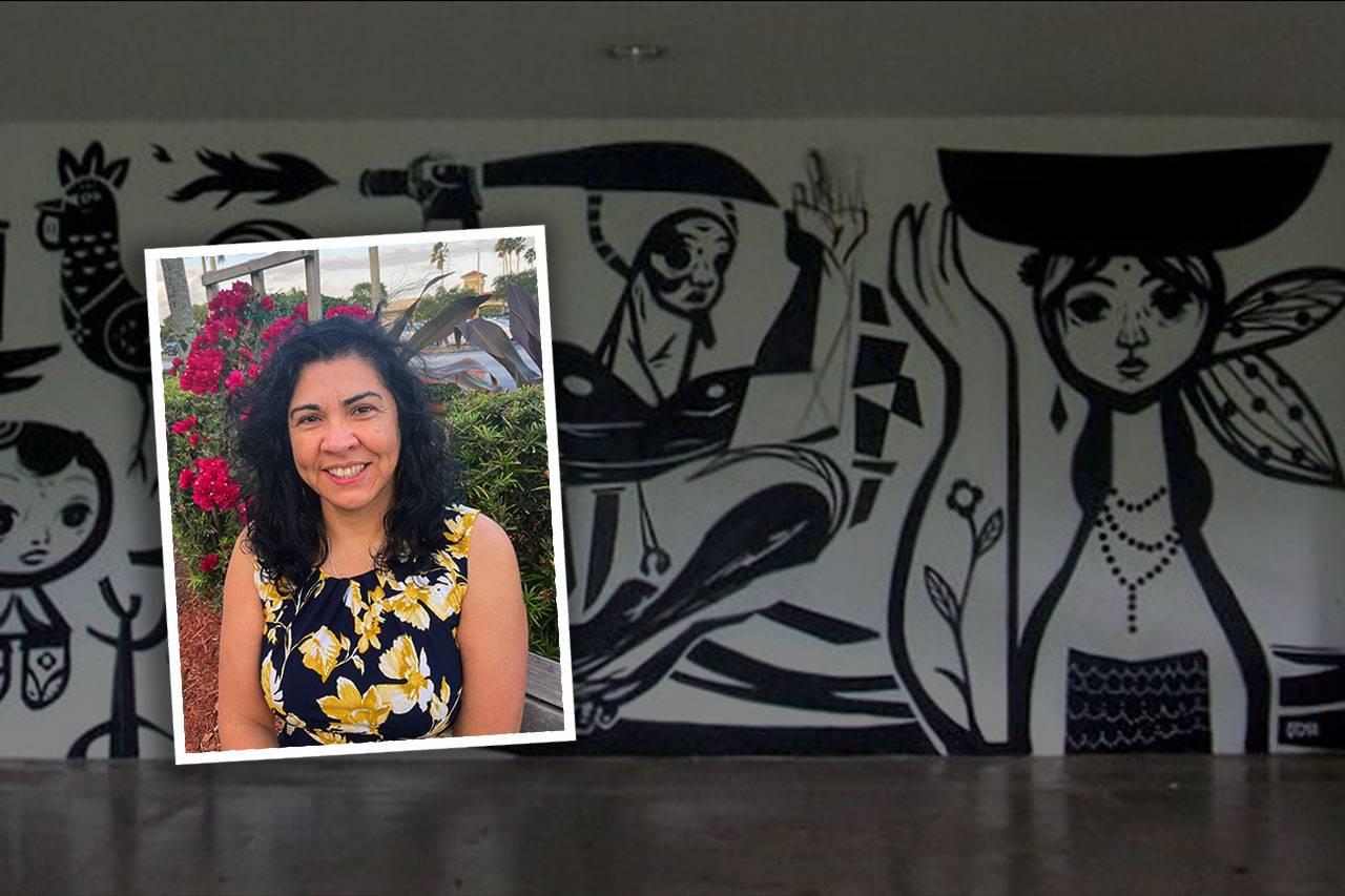 Background image: Grafite, Paulo Speto, Museu Afro Brasil, São Paulo; Image right: Alejandra Aguilar Dornelles, Ph.D.